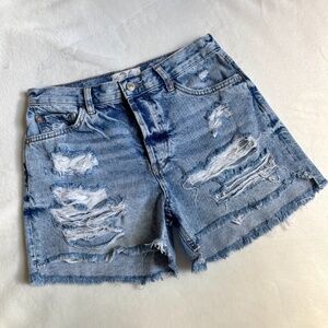 Free People Maggie Mid-Rise Ripped Blue Denim Shorts Size 26